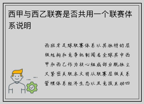 西甲与西乙联赛是否共用一个联赛体系说明